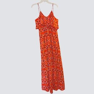 Buddy Love Women's Camisole Orange Patterned Lined Tiered Maxi Dress, Size Med